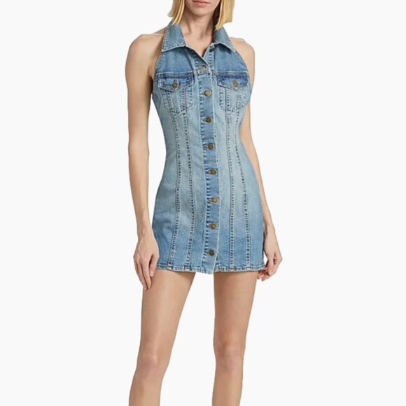 New! Ramy Brook  Susanna Denim Halter Minidress - Picture 1 of 7